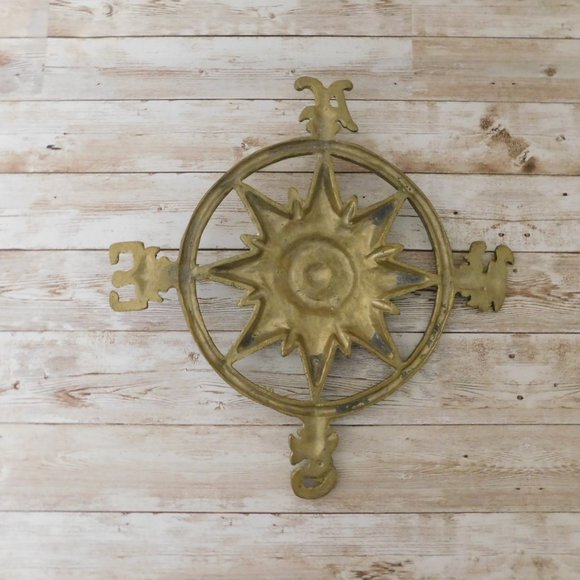 RARE Vintage 1970s Brass Compass Rose Nautical Decor Wall Hanging - Picture 2 of 2